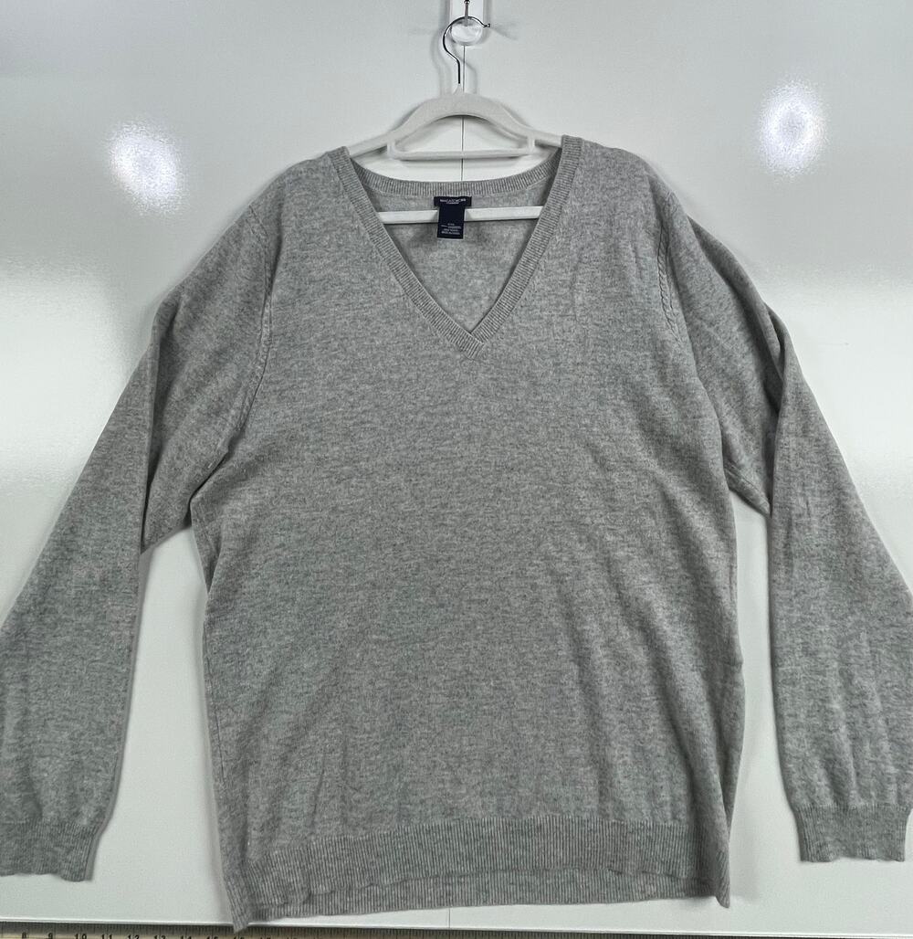 Magaschoni Women XXL 100% Cashmere Gray V Neck Sweater Cable Knit 0030